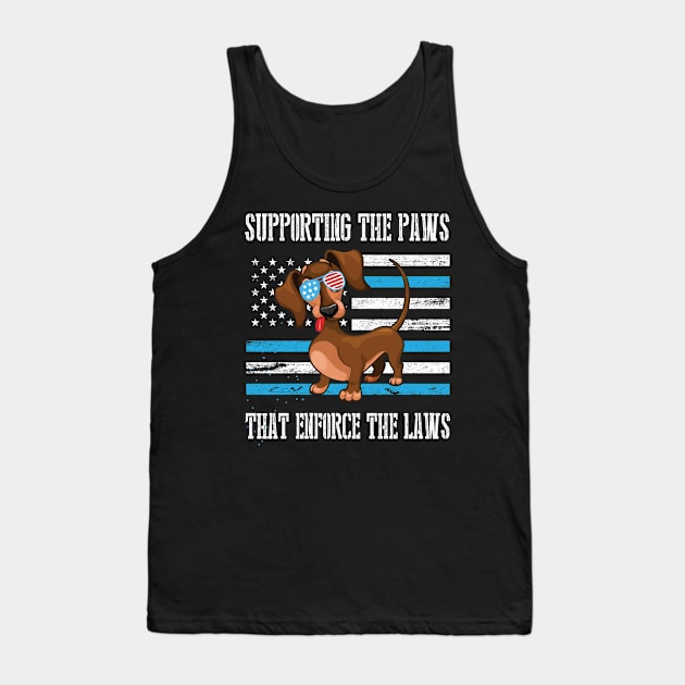 Dachshund Dog With Cool US Flag Glasses Supporting The Paws That Enforce The Laws Happy Americans Tank Top by tieushop091